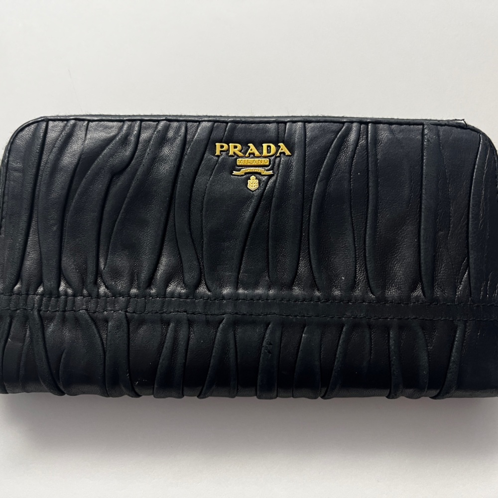 Prada black quilted continental wallet